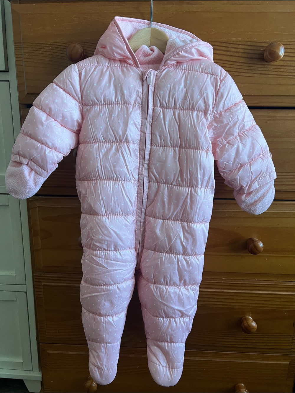 Old Navy Light Pink Hooded Baby Puffer One-Piece